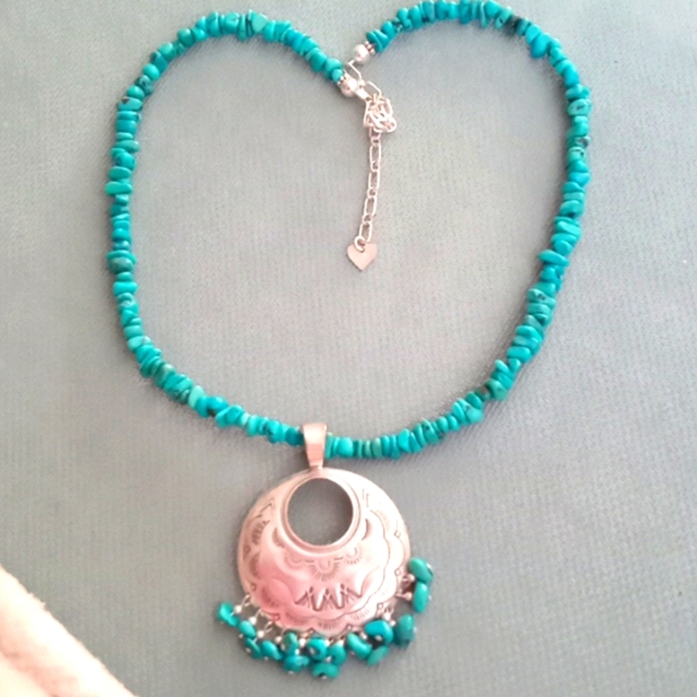 CAROLYN POLLACK STERLING SILVER AND TURQUOISE NECKLACE - Picture 1 of 11